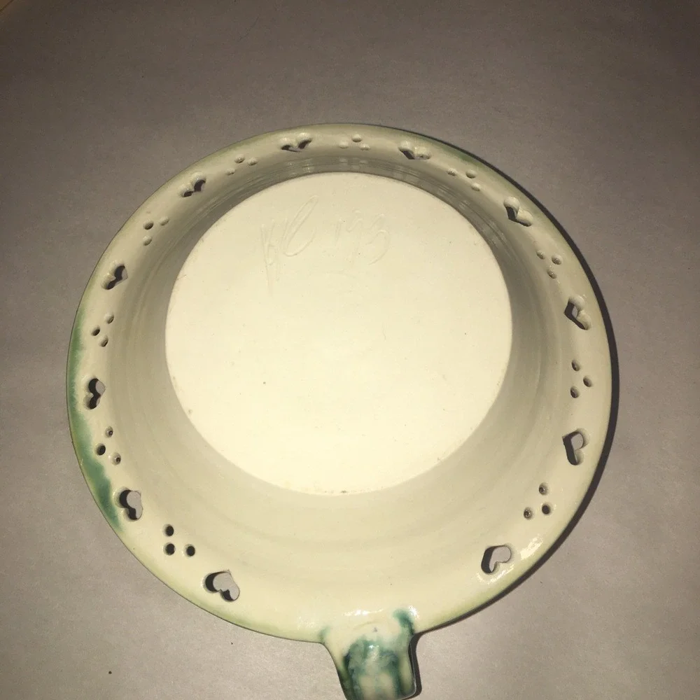 Artist Signed Hand Made Pottery Oil Candle Or Vase W Finger Hold